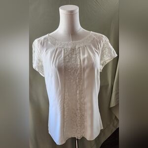 Boden White Lace Short-Sleeve Blouse